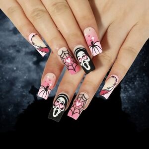 Pink and Black Halloween Nail Art Set